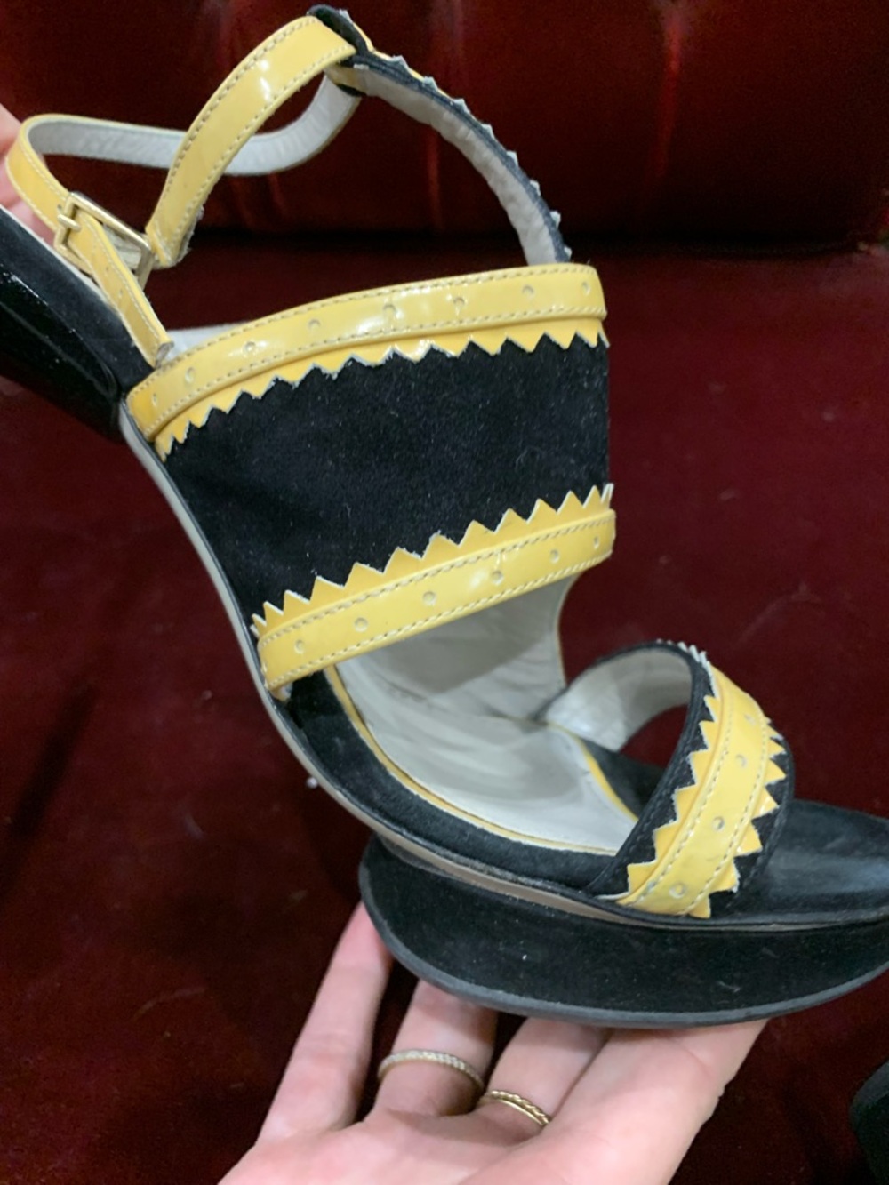 Jason Wu Black and Yellow Zigzag Strap Slingback Heels - Picture 9 of 9